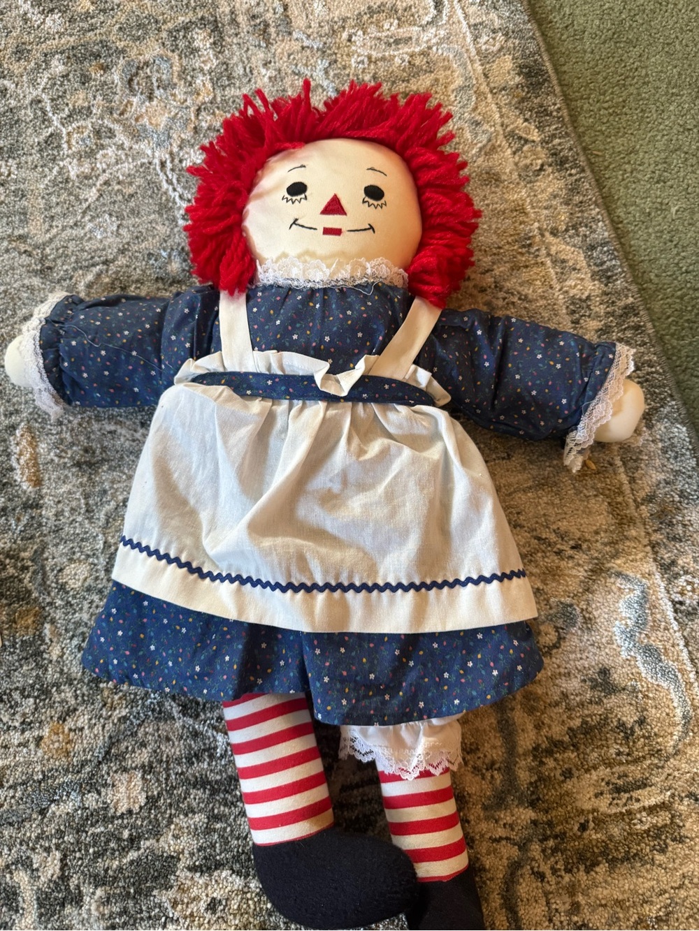 Red-Haired Rag Doll with Blue Dress and White Apron - Classic Kids Toy